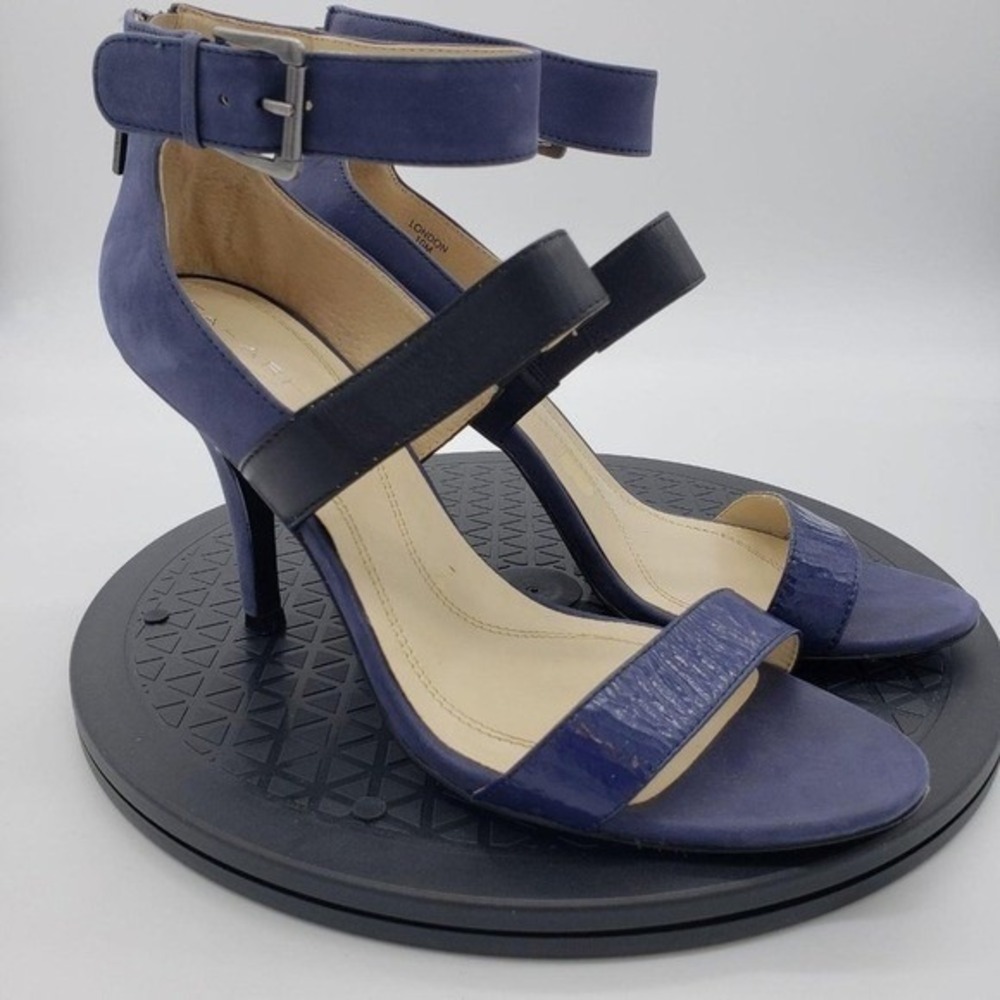 Tahari London Navy Blue Suede Block Heel Ankle Strap Sandals Shoes Size 10M